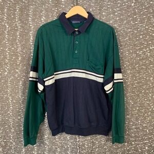 Vintage Envoy Long Sleeve Striped‎ Polo Rugby Golf Shirt Men's Large
